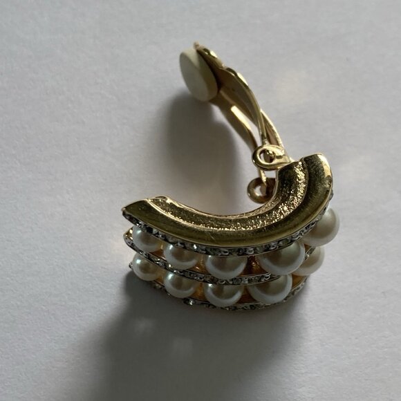 VTG Carolee Earrings Rhinestone Clip Statement Wedding Simulated Diamond Pearls - Picture 4 of 12